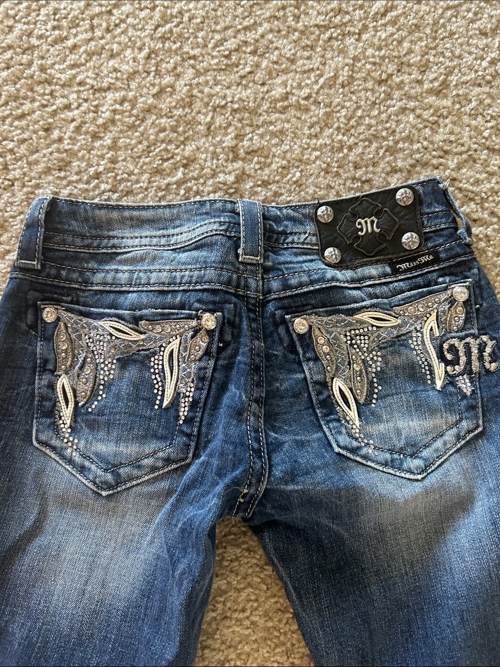 Miss Me Dark Blue Embellished Bootcut Jeans Size 25